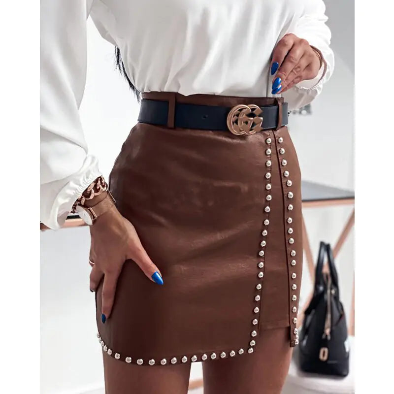 Elegant Rhinestone High Waist Mini Skirt