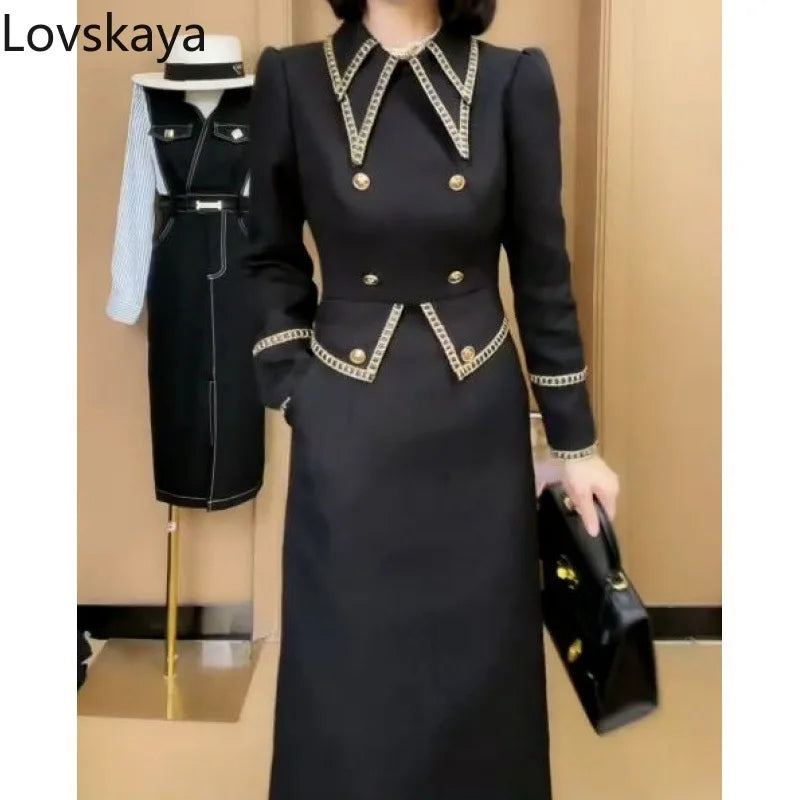 Slender and high-end dress women autumn winter new professional Hepburn style French design high waisted and straight leg