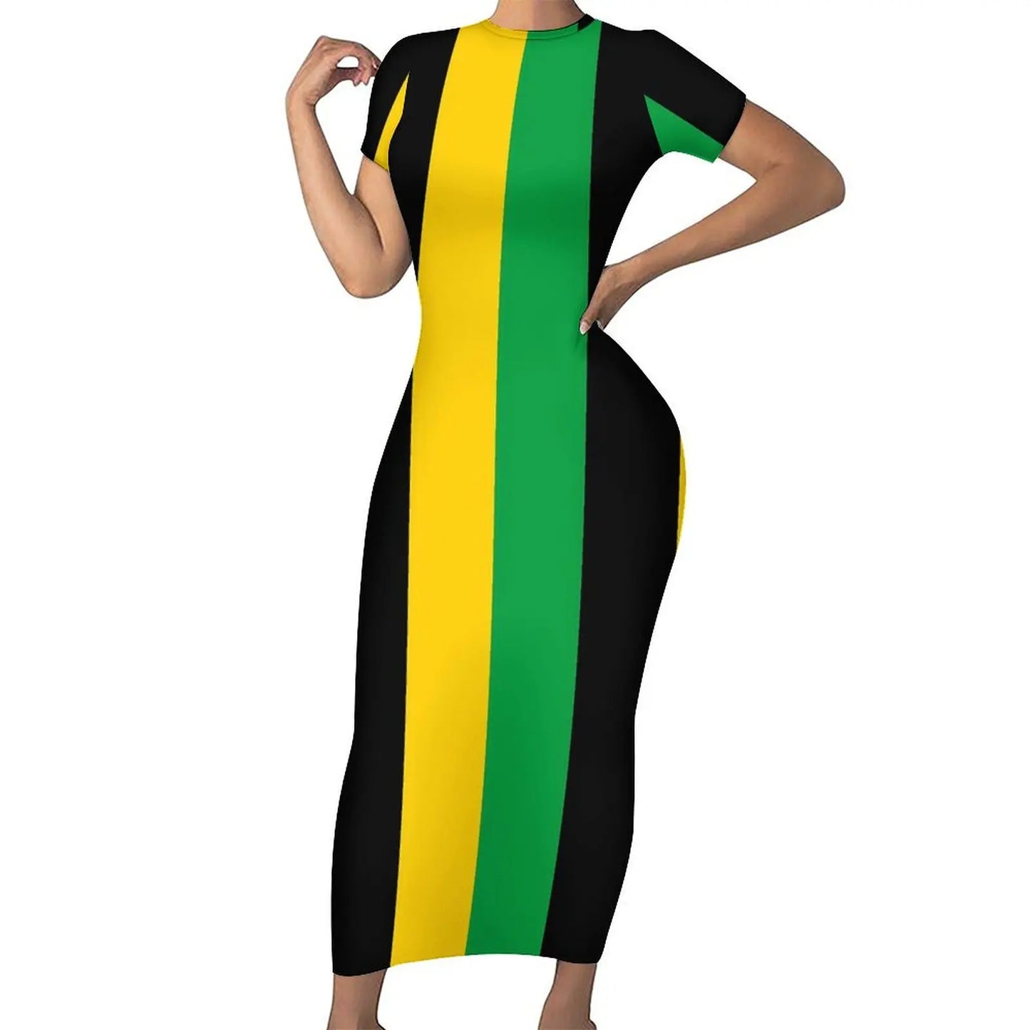 Jamaican Flag Dress Short Sleeve Love for Jamaica Cute Maxi Dresses Spring Aesthetic Custom Bodycon Dress Big Size 4XL 5XL