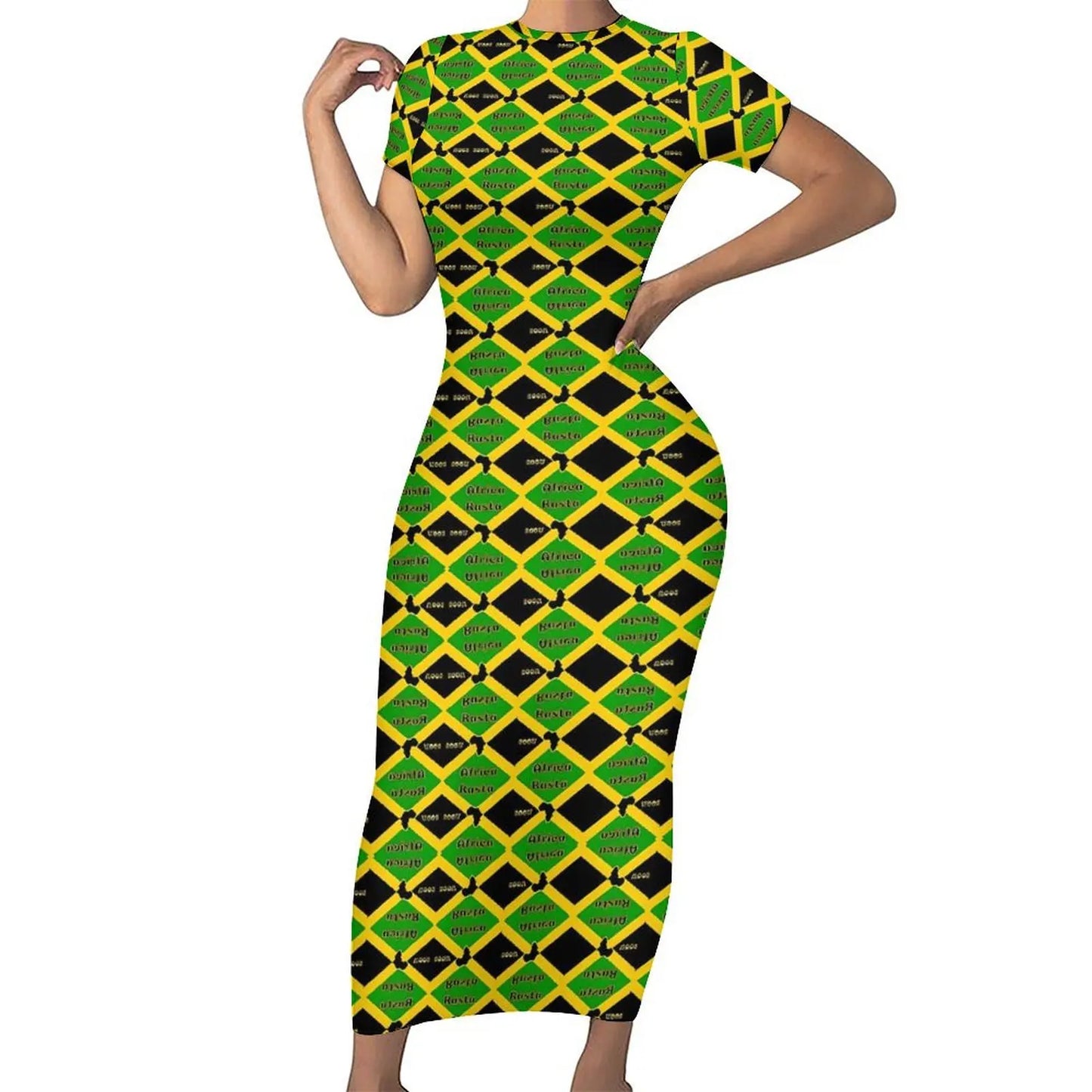 Jamaican Flag Dress Short Sleeve Love for Jamaica Cute Maxi Dresses Spring Aesthetic Custom Bodycon Dress Big Size 4XL 5XL