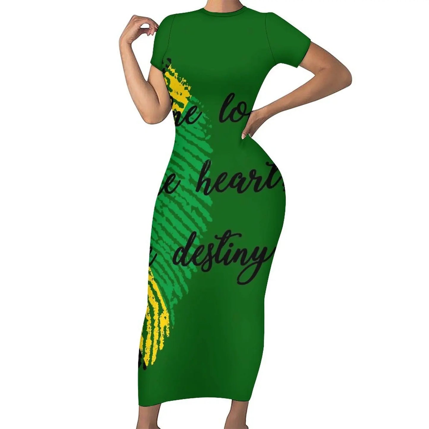 Jamaican Flag Dress Short Sleeve Love for Jamaica Cute Maxi Dresses Spring Aesthetic Custom Bodycon Dress Big Size 4XL 5XL