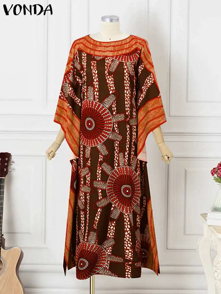 Plus Size 5XL VONDA Elegant Long Dress Women Summer Printed Maxi Sundress Flare Sleeve Ruffled Loose Casual Robe Party Vestidos