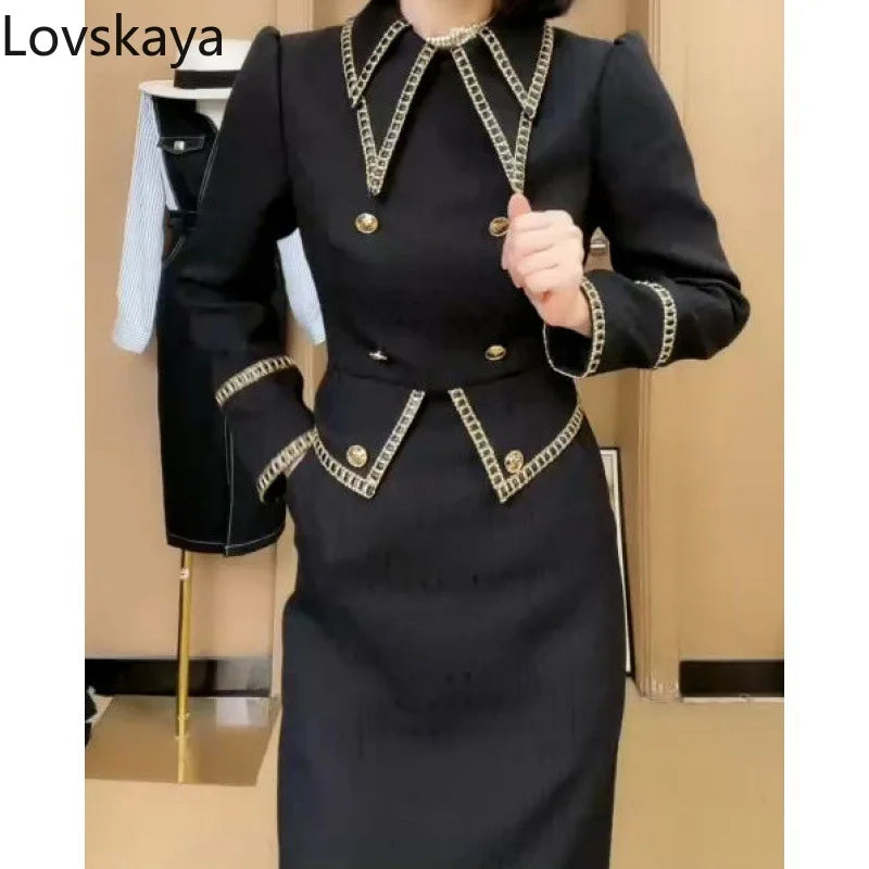 Slender and high-end dress women autumn winter new professional Hepburn style French design high waisted and straight leg