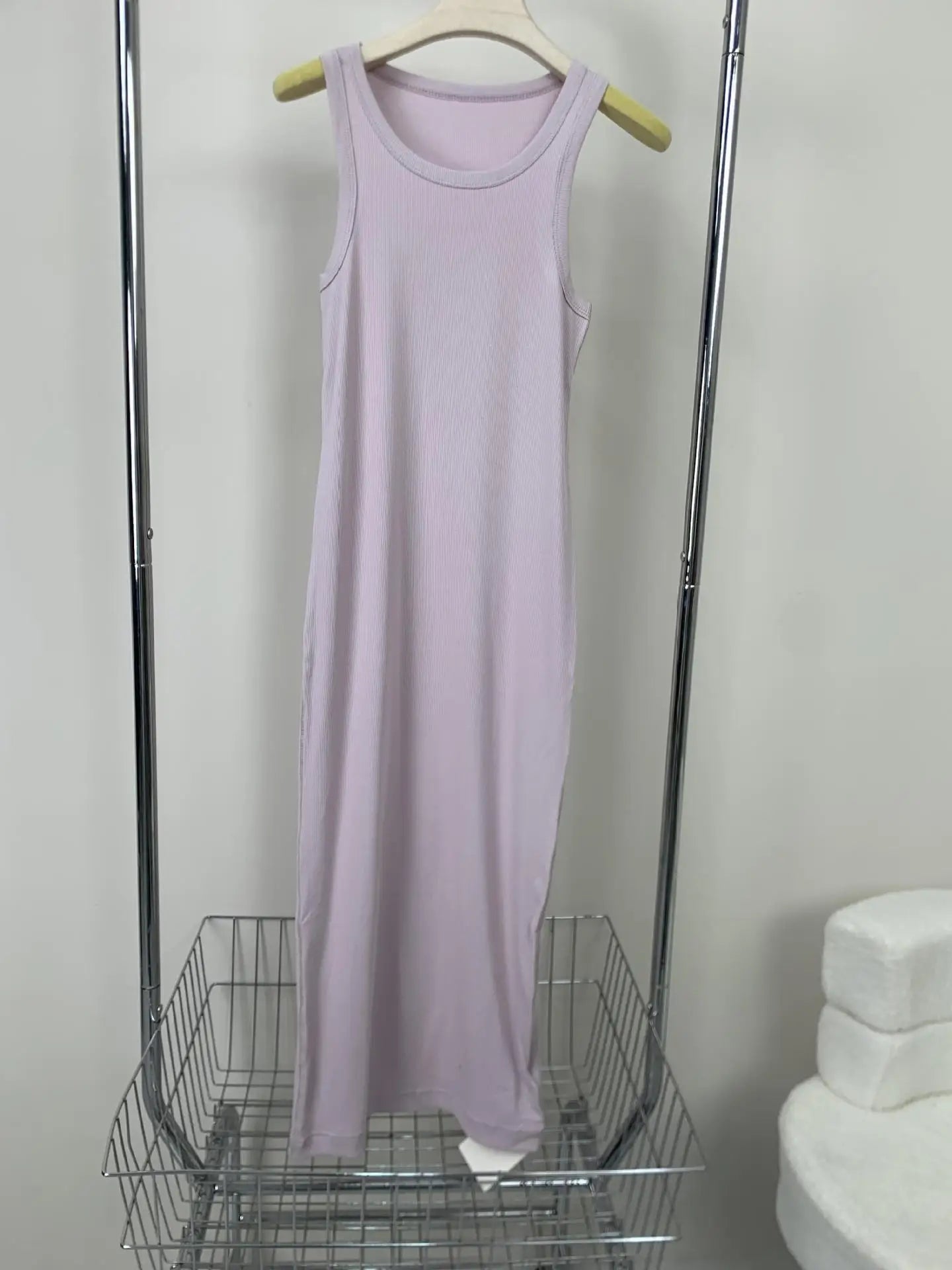 Women's Dress 2024 New Summer O-neck Solid Color Slim Waist Casual Sleeveless Long Robes