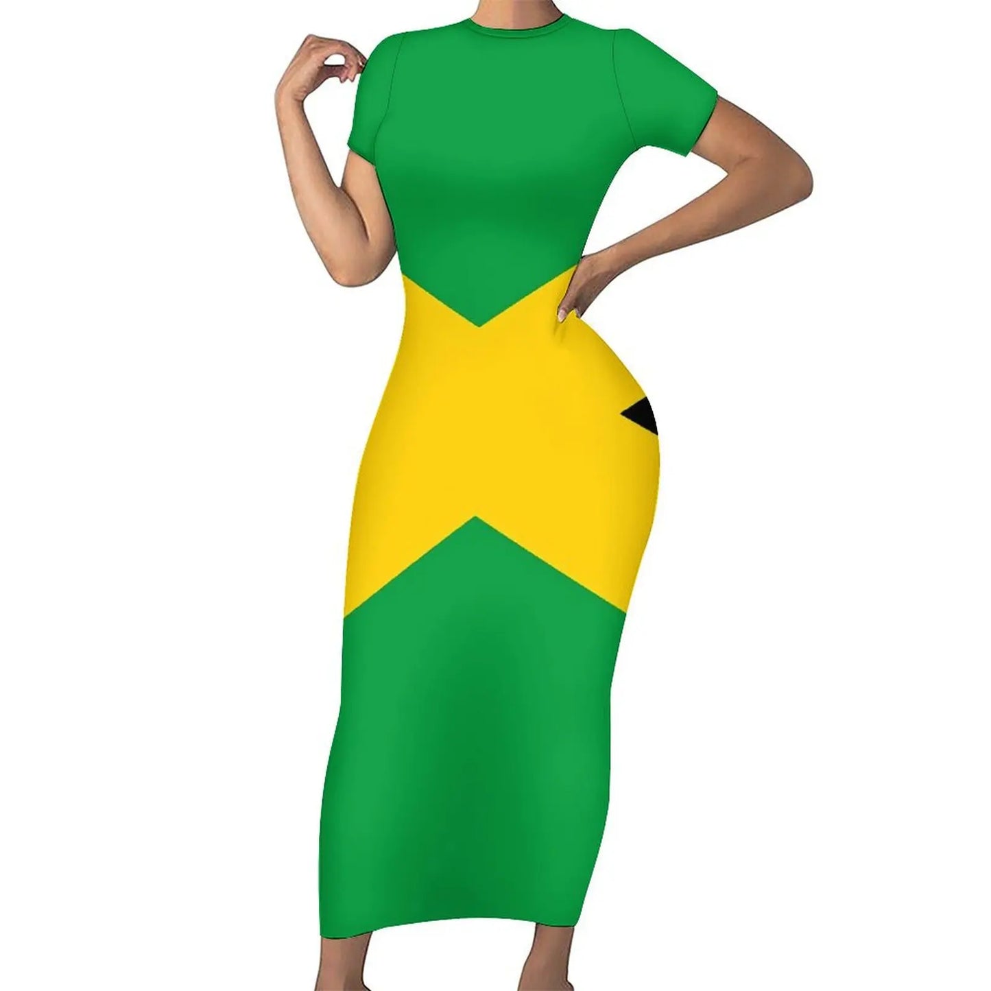 Jamaican Flag Dress Short Sleeve Love for Jamaica Cute Maxi Dresses Spring Aesthetic Custom Bodycon Dress Big Size 4XL 5XL