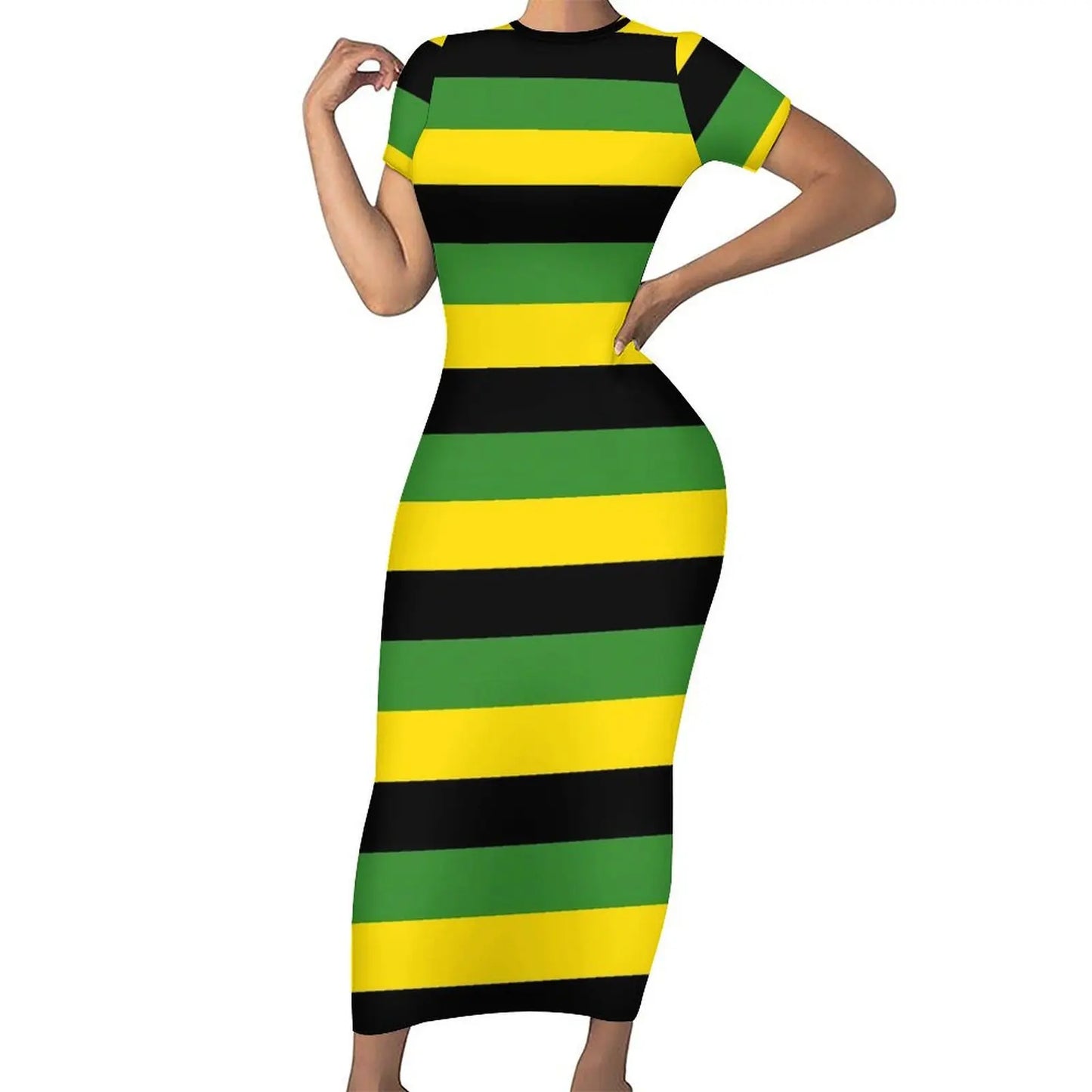 Jamaican Flag Dress Short Sleeve Love for Jamaica Cute Maxi Dresses Spring Aesthetic Custom Bodycon Dress Big Size 4XL 5XL