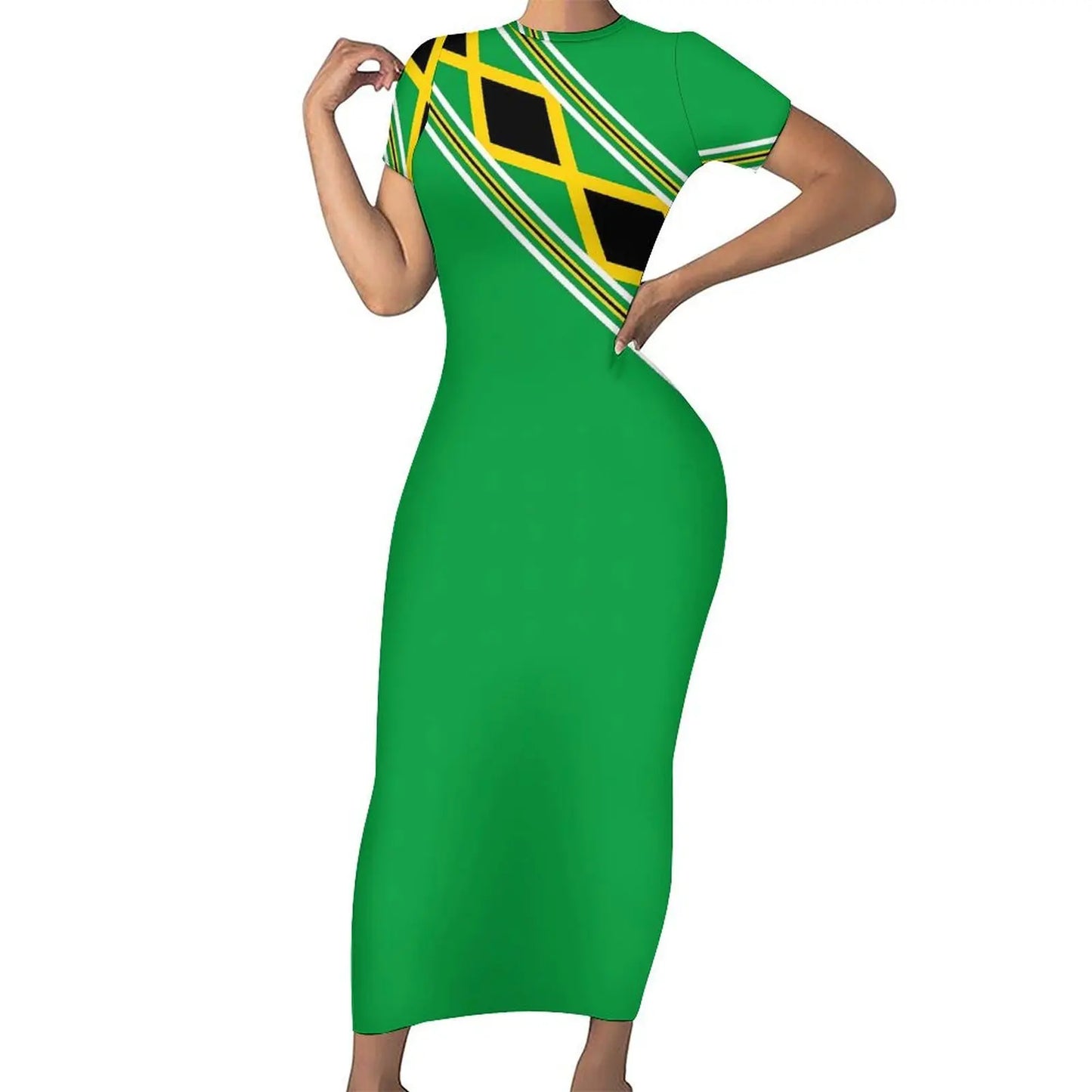 Jamaican Flag Dress Short Sleeve Love for Jamaica Cute Maxi Dresses Spring Aesthetic Custom Bodycon Dress Big Size 4XL 5XL